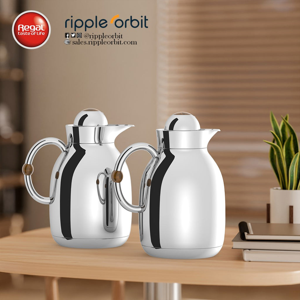 Regal by Ripple 1L + 1L Vacuum Insulated Flask Set – Double Wall Stainless Steel with Glass Liner, Hot & Cold Coffee & Tea Jug (6 Colors)