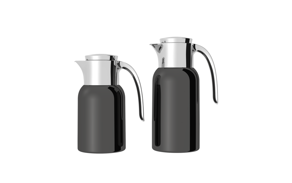 Regal by Ripple 2-Piece Full Stainless Steel Thermos Set – 1.0L Coffee Flask + 1.3L Tea Flask – Double Wall Insulated with Steel Liner – Jet Black with Silver Finish – TSC12Q-GS JET BLACK