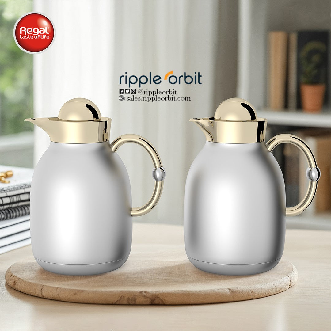 Regal by Ripple 1L + 1L Vacuum Insulated Flask Set – Double Wall Stainless Steel with Glass Liner, Hot & Cold Coffee & Tea Jug (6 Colors)