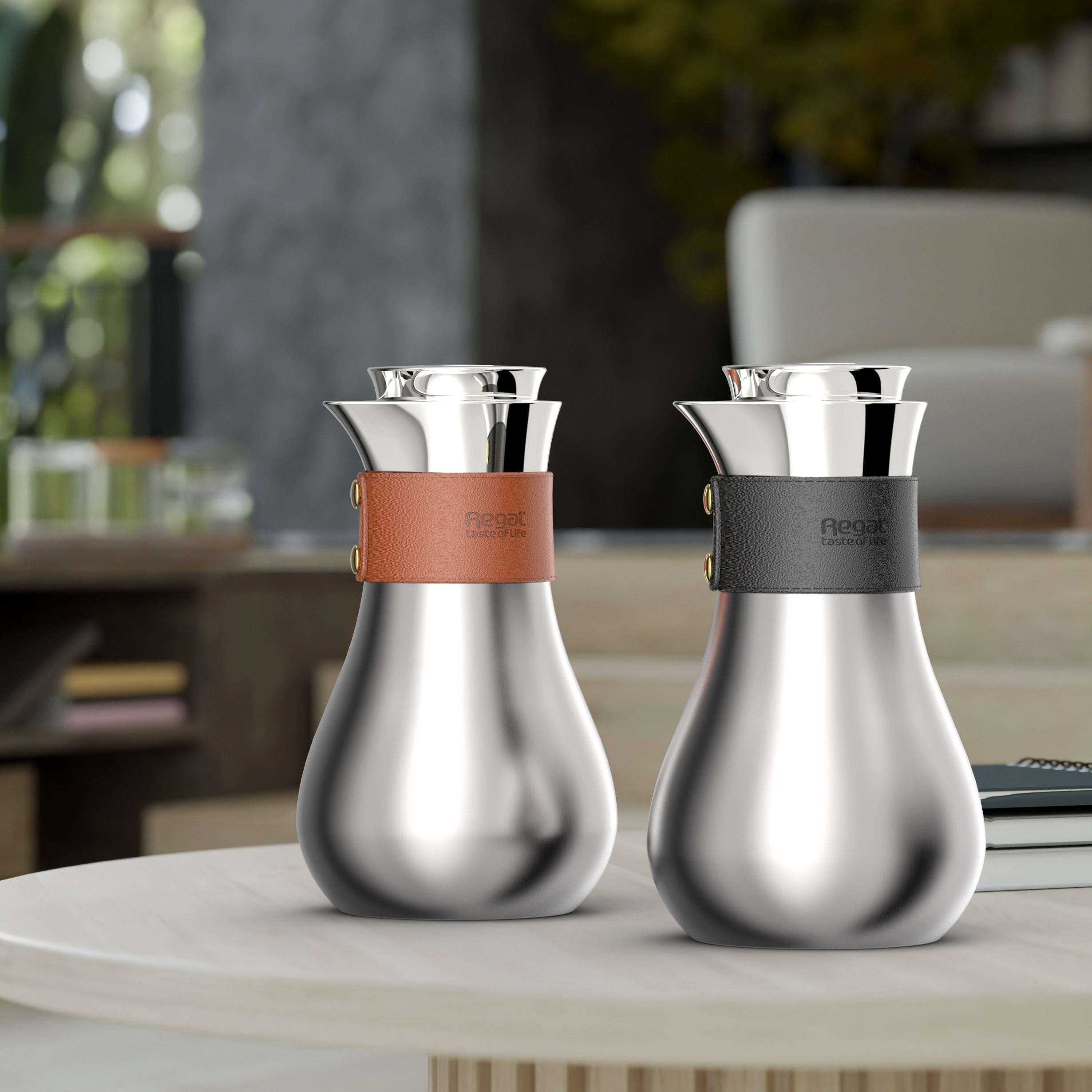 Ripple Regal Insulated Stainless Steel Beverage Jug – 0.7L Double Wall Design with Leather Wrap (Jet Black / Brown or Black)