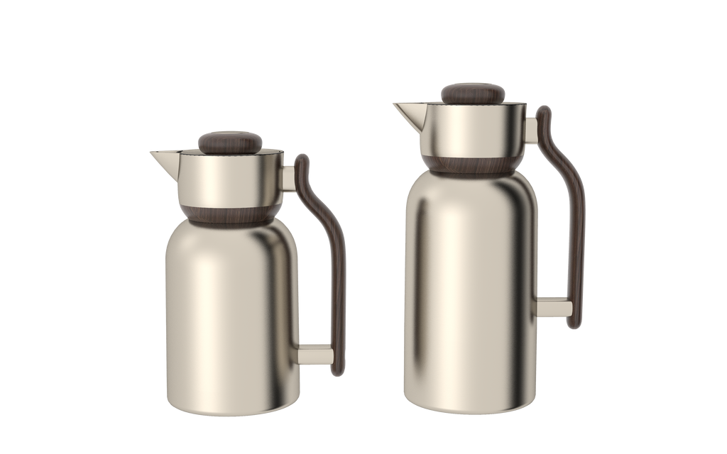 Ripple Regal Vacuum Flask Set – 1.0L & 1.3L Double Wall Stainless Steel Insulated Beverage Server, Matt Light Coffee with Wooden Finish, Hot & Cold Drink Serving Set