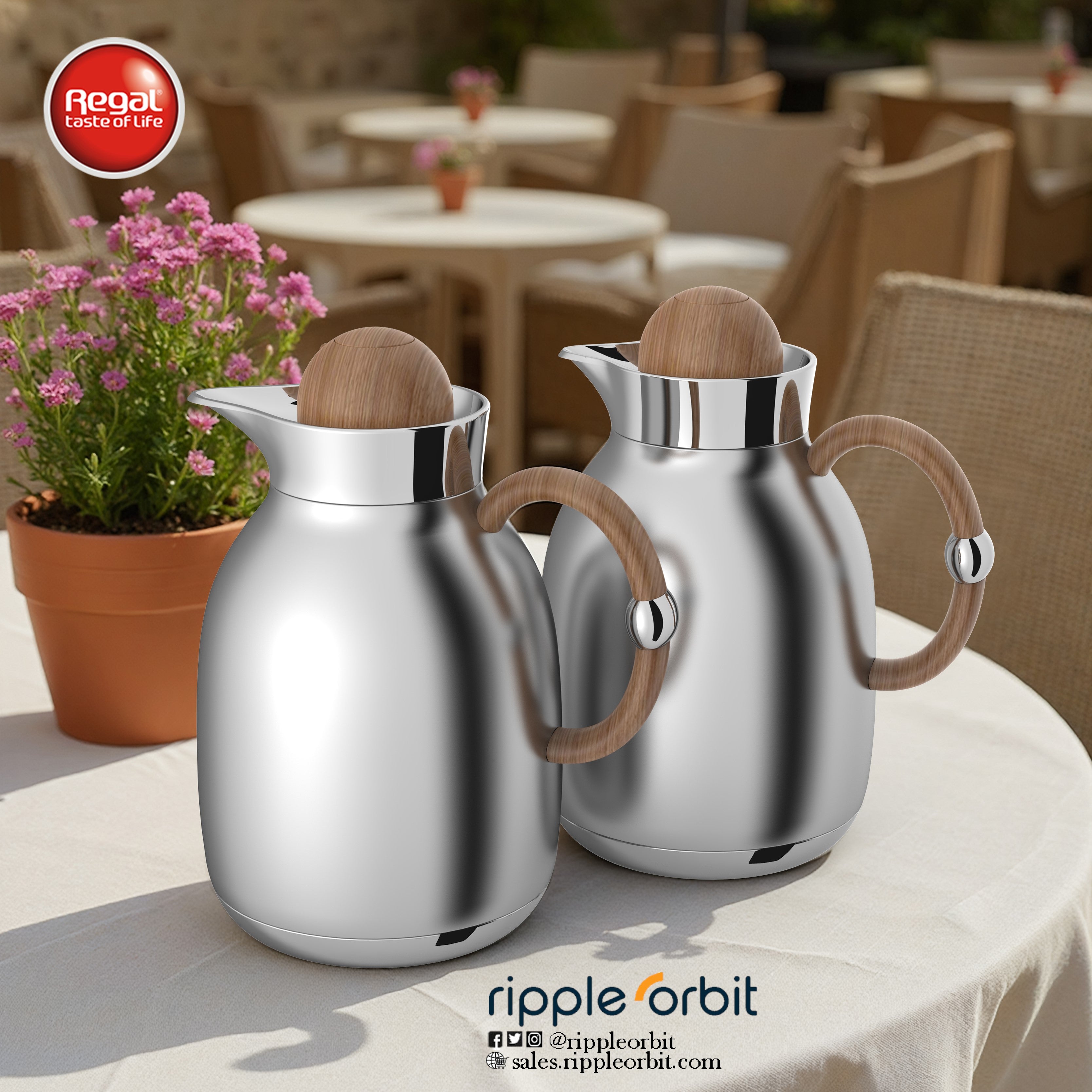Regal by Ripple 1L + 1L Vacuum Insulated Flask Set – Double Wall Stainless Steel with Glass Liner, Hot & Cold Coffee & Tea Jug (6 Colors)