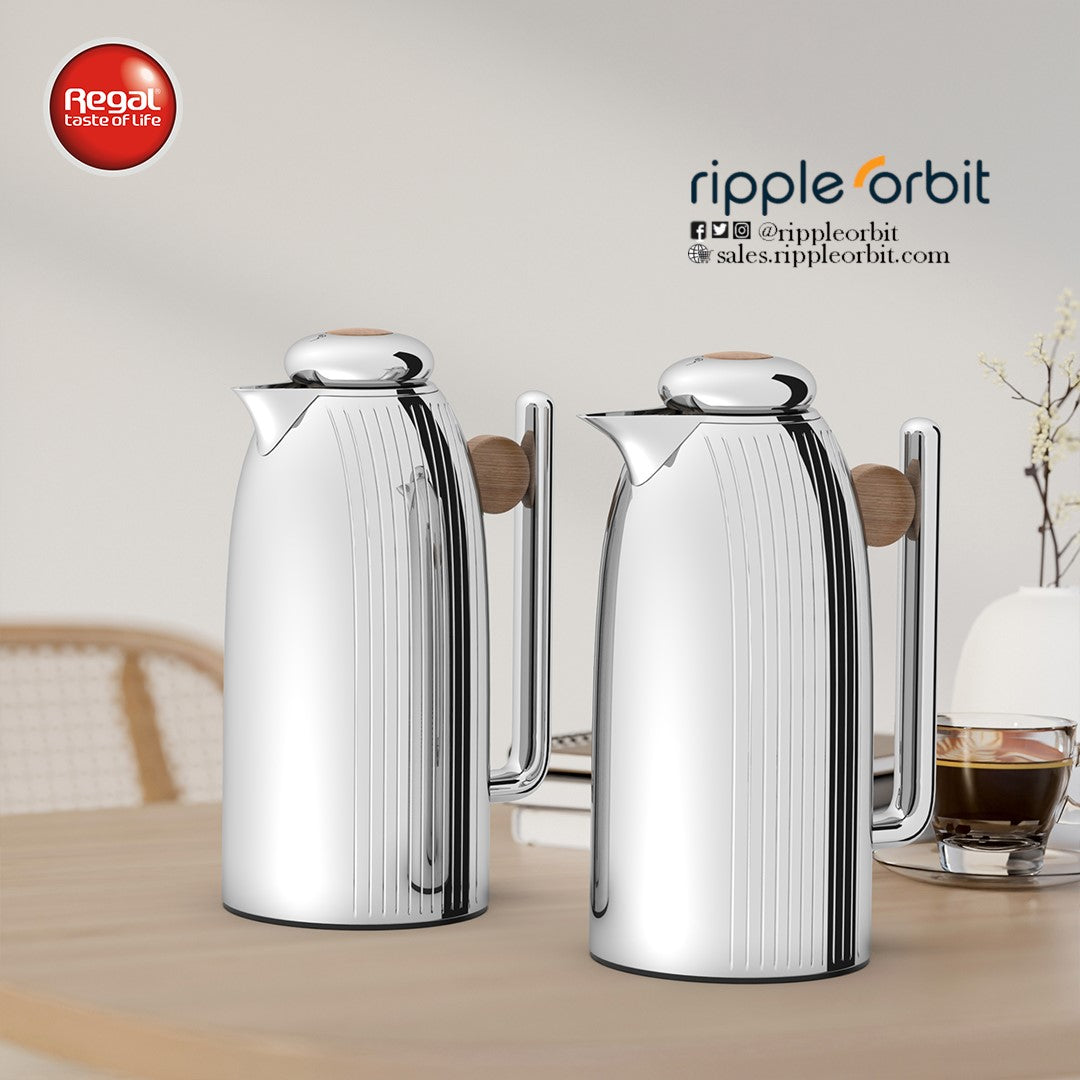 Regal by Ripple 1L + 1L Vacuum Insulated Flask Set – Double Wall Stainless Steel with Glass Liner, Hot & Cold Beverage Server, Luxury Coffee & Tea Jug (2 Pieces)