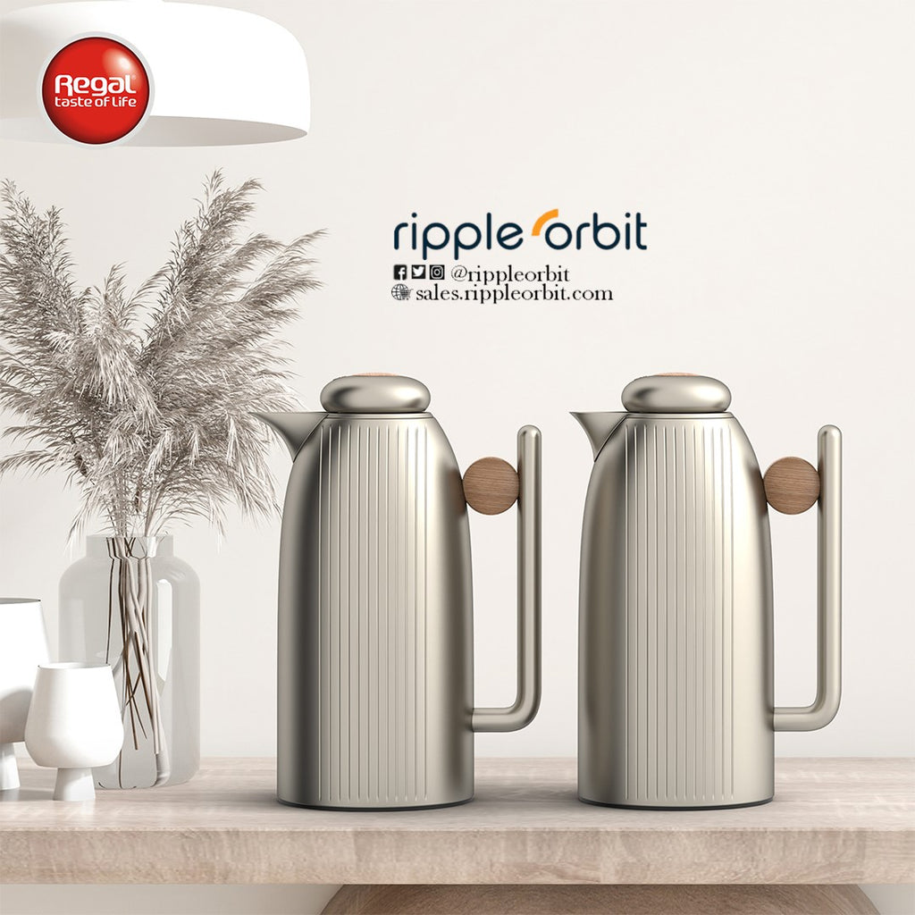 Regal by Ripple 1L + 1L Vacuum Insulated Flask Set – Double Wall Stainless Steel with Glass Liner, Hot & Cold Beverage Server, Luxury Coffee & Tea Jug (2 Pieces)
