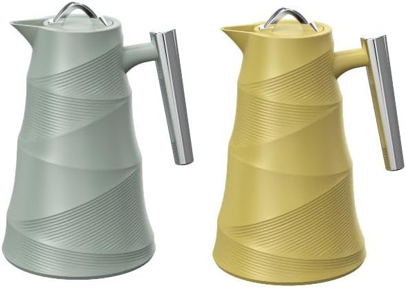 Vacuum Flask – 1.0L – Glass Inner, Plastic Body – Elegant Silver Handle – Hot & Cold – Modern Spiral Design