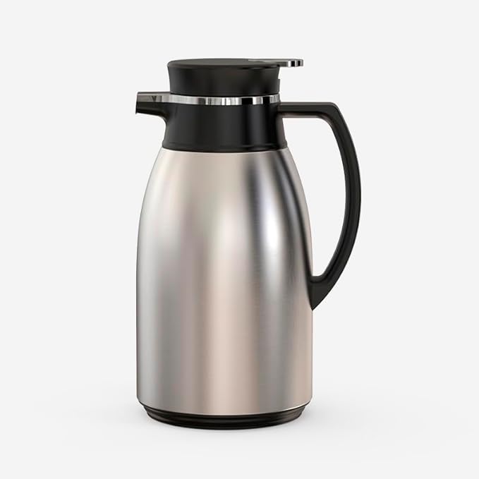 Vacuum Flask with Glass Liner – Stainless Steel Thermos Jug, Gray + Black Design – Hot & Cold Beverage Dispenser – 1.0L to 1.9L, Elegant & Durable