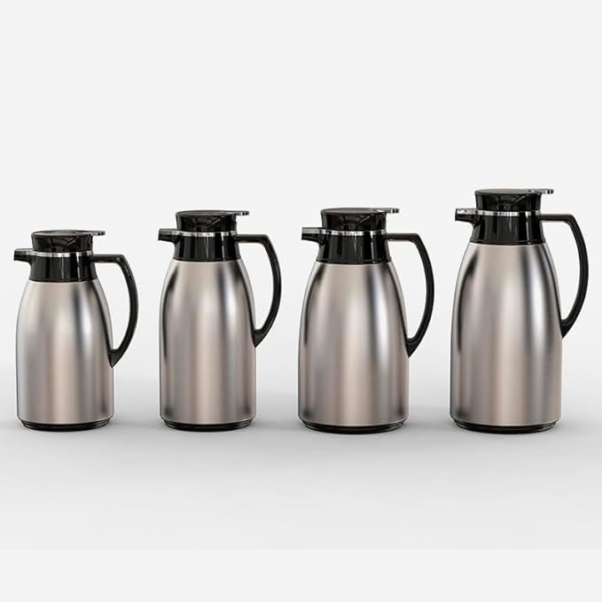 Vacuum Flask with Glass Liner – Stainless Steel Thermos Jug, Gray + Black Design – Hot & Cold Beverage Dispenser – 1.0L to 1.9L, Elegant & Durable