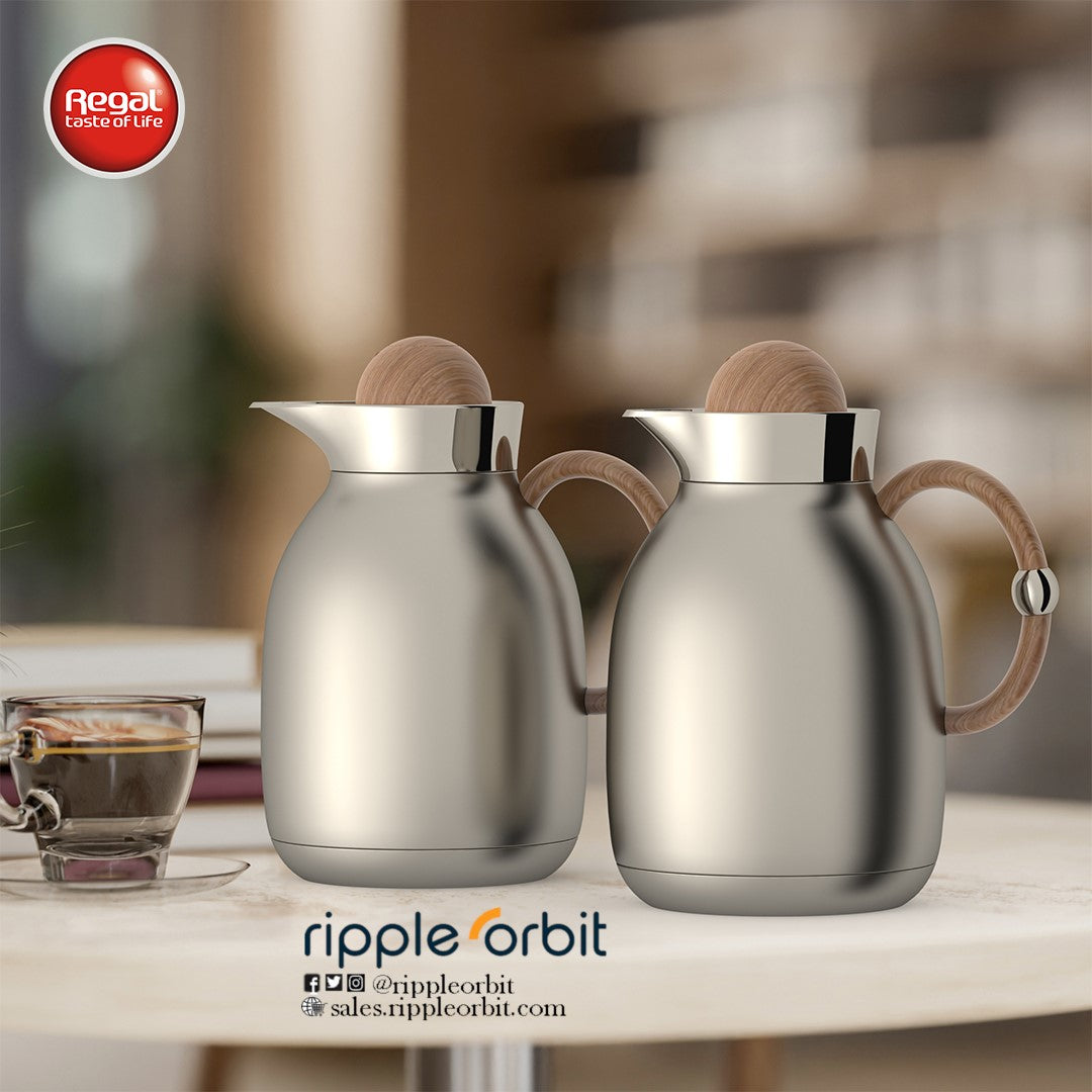 Regal by Ripple 1L + 1L Vacuum Insulated Flask Set – Double Wall Stainless Steel with Glass Liner, Hot & Cold Coffee & Tea Jug (6 Colors)