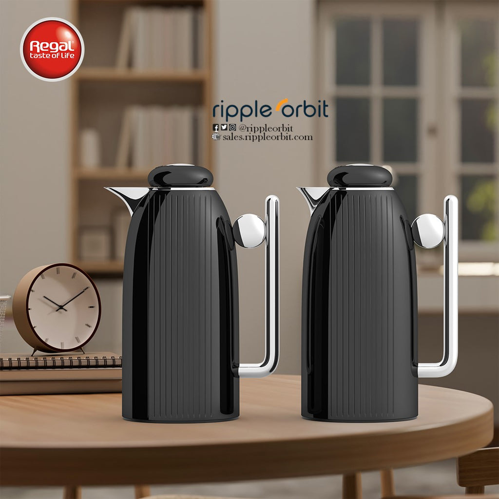 Regal by Ripple 1L + 1L Vacuum Insulated Flask Set – Double Wall Stainless Steel with Glass Liner, Hot & Cold Beverage Server, Luxury Coffee & Tea Jug (2 Pieces)