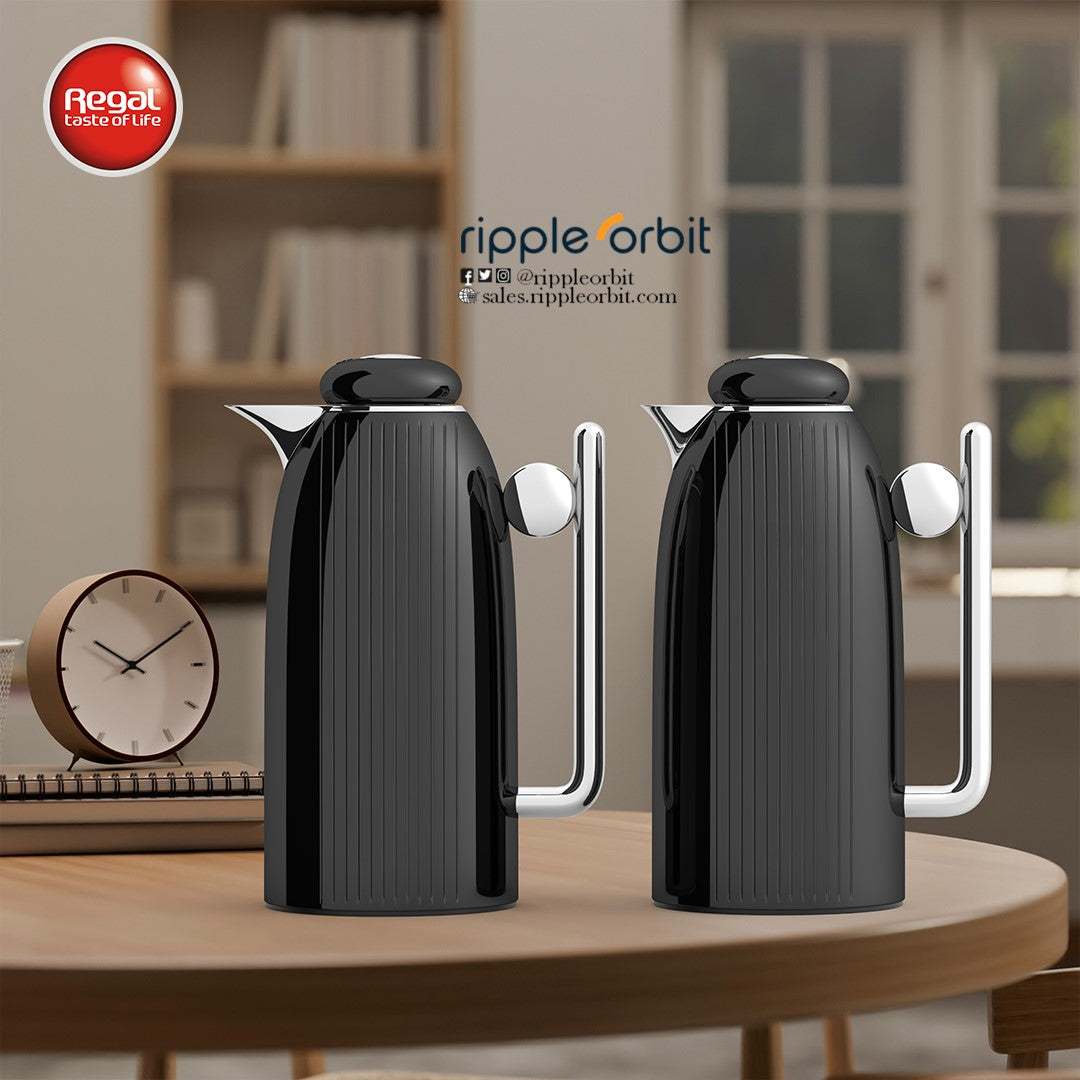 Regal by Ripple 1L + 1L Vacuum Insulated Flask Set – Double Wall Stainless Steel with Glass Liner, Hot & Cold Beverage Server, Luxury Coffee & Tea Jug (2 Pieces)