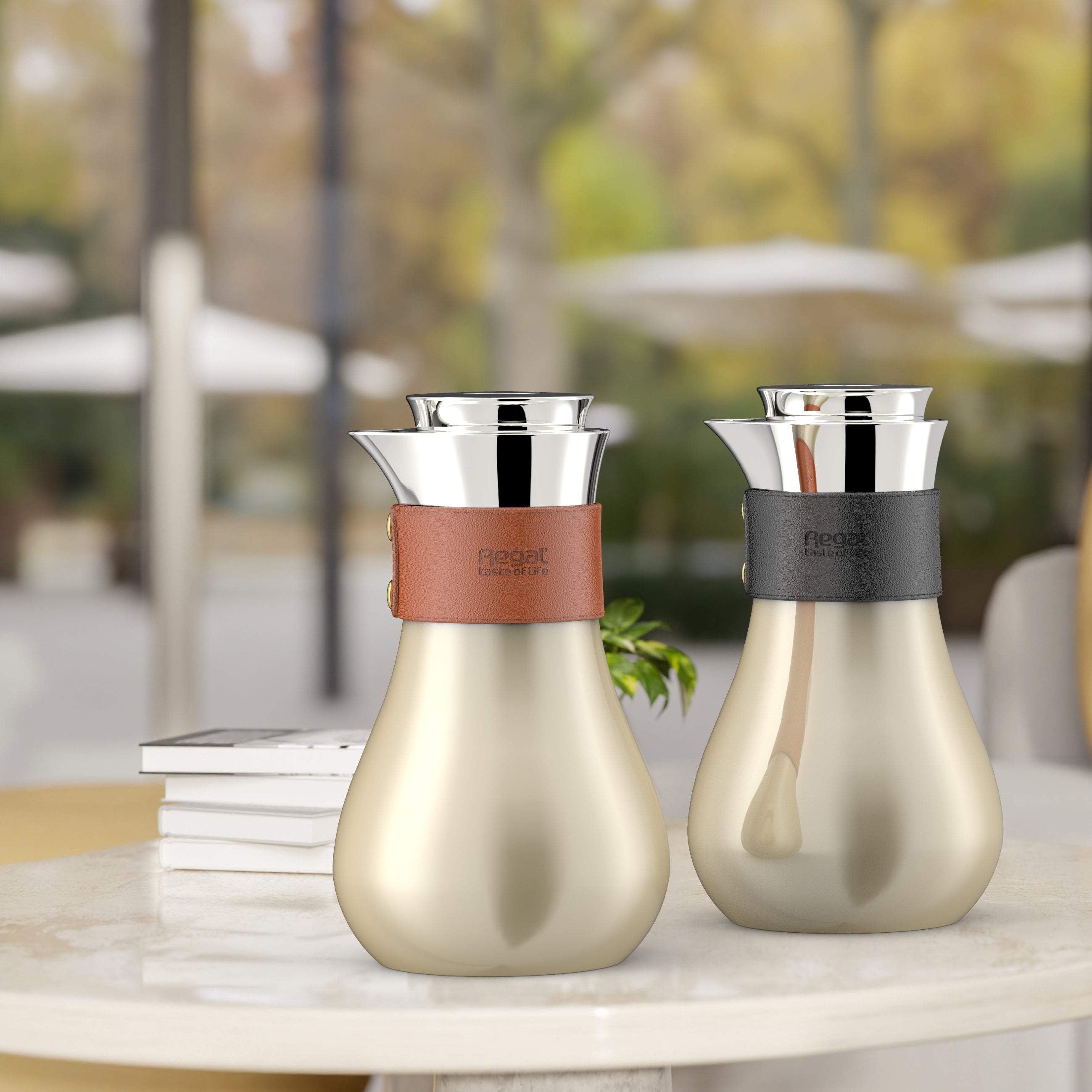 Regal by Ripple TSC09Q-07GS Beige – 0.7L Premium Vacuum Flask | Double-Wall Stainless Steel Body & Liner | Beige Finish with Black/Brown Leather Grip | Elegant Modern Coffee & Tea Jug