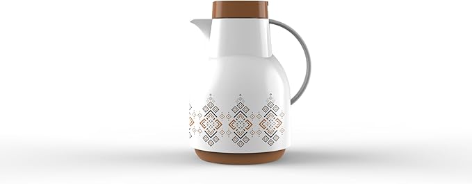 RDQ Vacuum Flask | 0.5L – 2L | Plastic Body with Glass Liner | White + Brown Design | Hot & Cold Thermos Jug