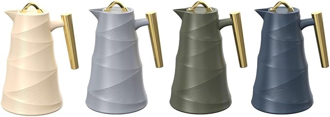 Vacuum Flask – 1.0L – Glass Inner, Plastic Body – Elegant Gold Handle – Hot & Cold – Modern Spiral Design – 4 Colors Available – RGP39