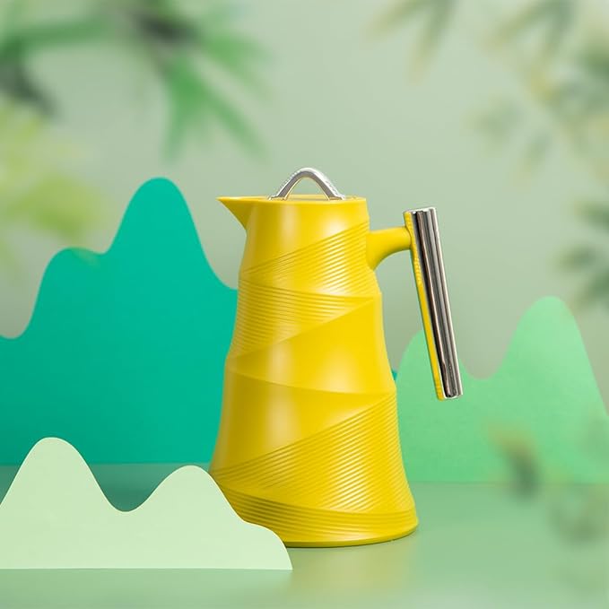 Vacuum Flask – 1.0L – Glass Inner, Plastic Body – Elegant Gold Handle – Hot & Cold – Modern Spiral Design – 4 Colors Available – RGP39