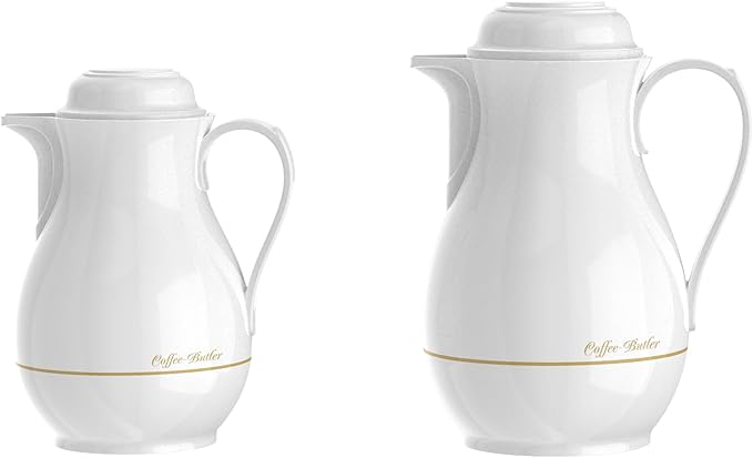 Regal by Ripple Vacuum Flask Set – 0.5L & 1.0L – Elegant White – Plastic Body with Glass Liner – Double Wall Thermal Jug Set – Keeps Hot & Cold – Coffee Butler Collection – RCW-05/10
