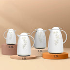 2-Piece Vacuum Flask Set – Plastic Body with Glass Liner – 0.5L+1.0L & 1.5L+2.0L Options – Elegant White Design – Long-Lasting Temperature Retention