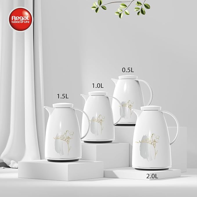 RBS Vacuum Flask Set– Plastic Body with Glass Liner – White Design – Regal by Ripple – Elegant Thermal Insulation for Hot & Cold Beverages