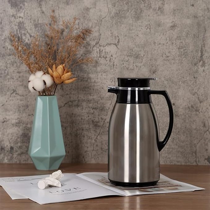 Vacuum Flask with Glass Liner – Stainless Steel Thermos Jug, Gray + Black Design – Hot & Cold Beverage Dispenser – 1.0L to 1.9L, Elegant & Durable