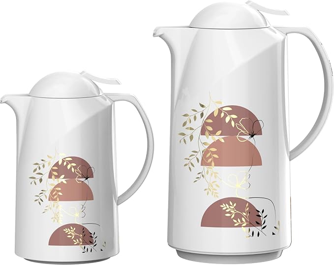 REGAL by Ripple - Vacuum Flask Set 0.5L + 1.0L | Elegant White Design | Plastic Body with Glass Liner | Hot & Cold Beverage Thermal Carafe