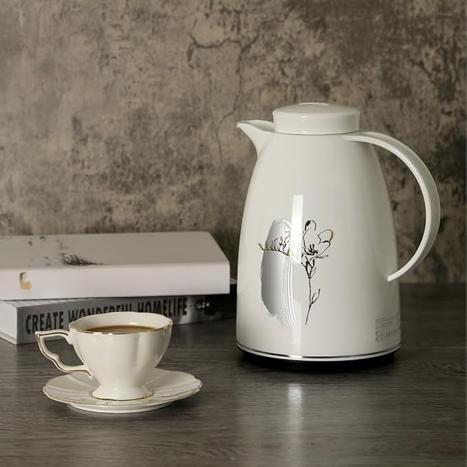 RBS Vacuum Flask Set– Plastic Body with Glass Liner – White Design – Regal by Ripple – Elegant Thermal Insulation for Hot & Cold Beverages