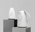 2-Piece Vacuum Flask Set – Plastic Body with Glass Liner – 0.5L+1.0L & 1.5L+2.0L Options – Elegant White Design – Long-Lasting Temperature Retention