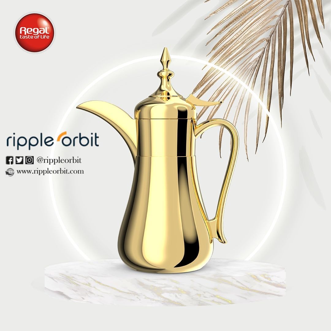 Gold Insulated Water Jug with Tap | Double Wall Stainless Steel Body & Liner | 0.5L, 0.7L, 1.0L Sizes | Keeps Hot & Cold | Elegant Arabic Design