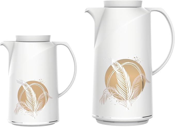 Vacuum Flask Set – 0.5L + 1.0L – Plastic Body with Glass Inner Liner – Elegant Beige Design – Hot & Cold Beverage Thermal Insulated Flasks