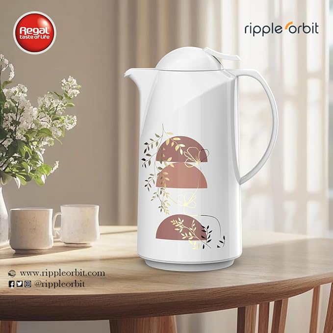 REGAL by Ripple - Vacuum Flask Set 0.5L + 1.0L | Elegant White Design | Plastic Body with Glass Liner | Hot & Cold Beverage Thermal Carafe