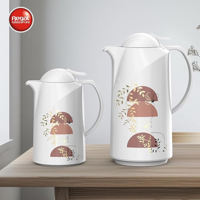 REGAL by Ripple - Vacuum Flask Set 0.5L + 1.0L | Elegant White Design | Plastic Body with Glass Liner | Hot & Cold Beverage Thermal Carafe