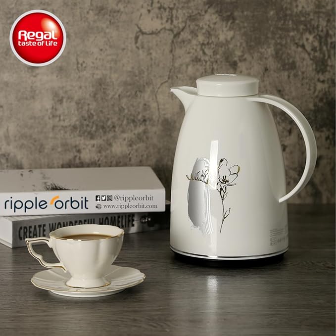 RBS Vacuum Flask Set– Plastic Body with Glass Liner – White Design – Regal by Ripple – Elegant Thermal Insulation for Hot & Cold Beverages