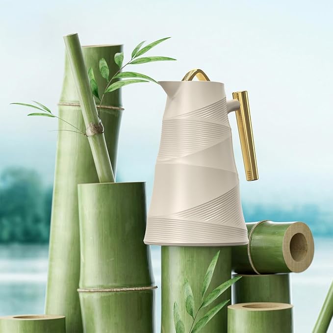 Vacuum Flask – 1.0L – Glass Inner, Plastic Body – Elegant Gold Handle – Hot & Cold – Modern Spiral Design – 4 Colors Available – RGP39