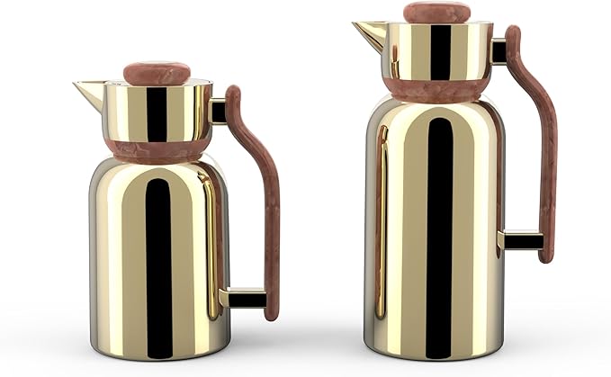 Double Wall Vacuum Flask Set – 1.0L + 1.3L Insulated Thermal Flask | Coffee Gold Finish, Stainless Steel Body | Hot & Cold Beverage Server, Elegant for Home & Office
