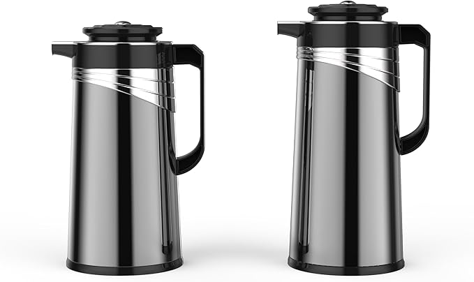 Regal by Ripple 1.3L + 1.6L Vacuum Flask Set – Stainless Steel Body, Glass Liner – Premium Thermal Insulated Carafe for Hot & Cold Beverages – Elegant Gray + Black Design