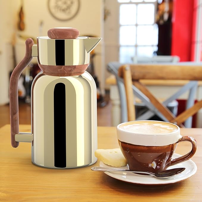 Double Wall Vacuum Flask Set – 1.0L + 1.3L Insulated Thermal Flask | Coffee Gold Finish, Stainless Steel Body | Hot & Cold Beverage Server, Elegant for Home & Office