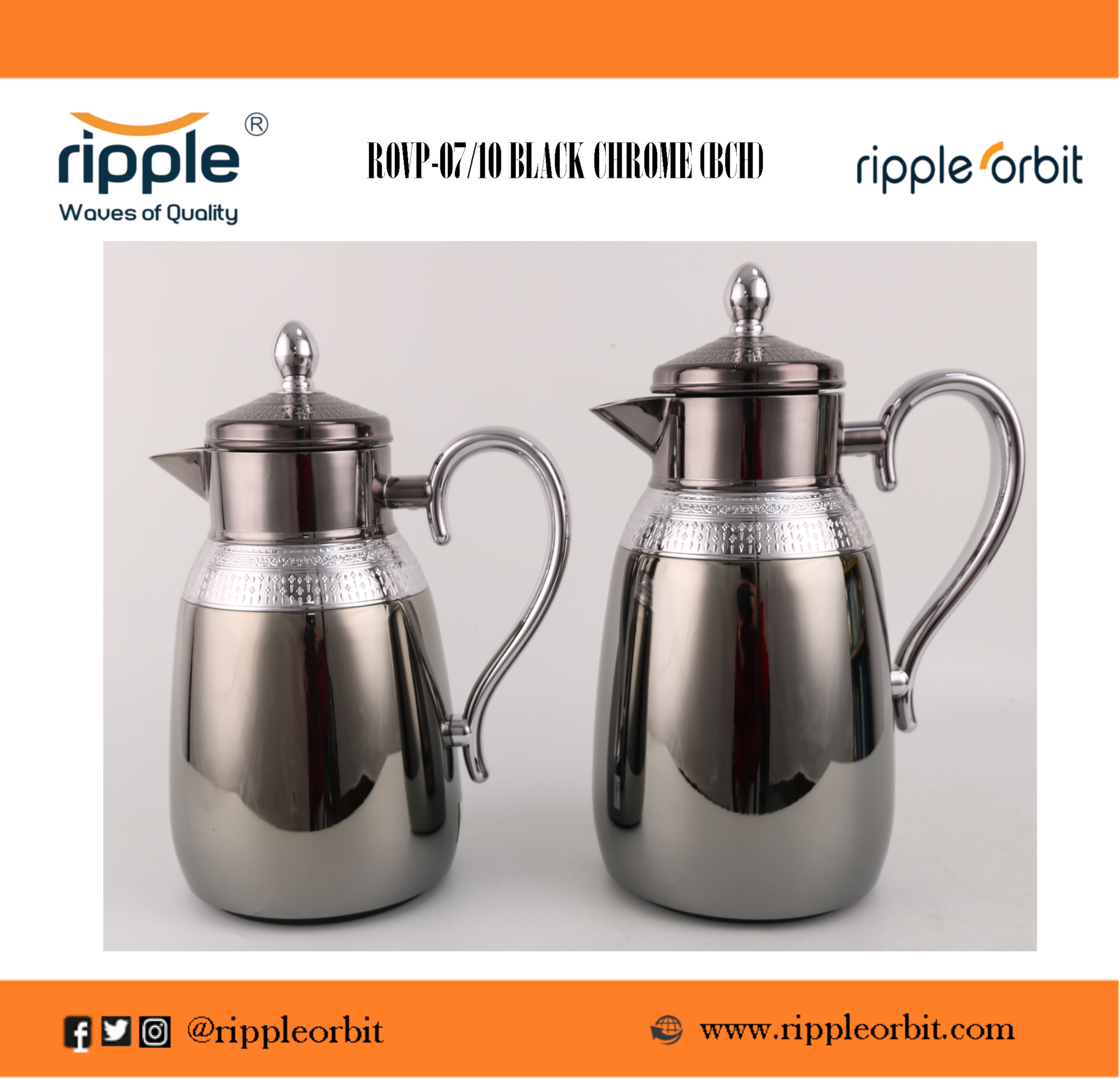 Ripple 0.7L + 1L Vacuum Insulated Flask Set – Double Wall Stainless Steel Body with Glass Liner, Arabic Coffee & Tea Serving Jugs, 6 Color Options