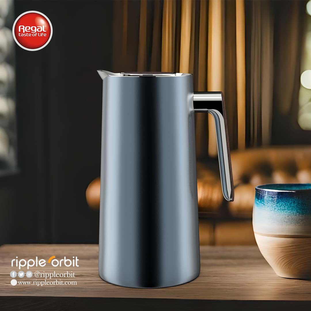 Ripple Regal Insulated Coffee & Tea Server 1L, Stainless Steel Body with Glass Liner, Metal Finish