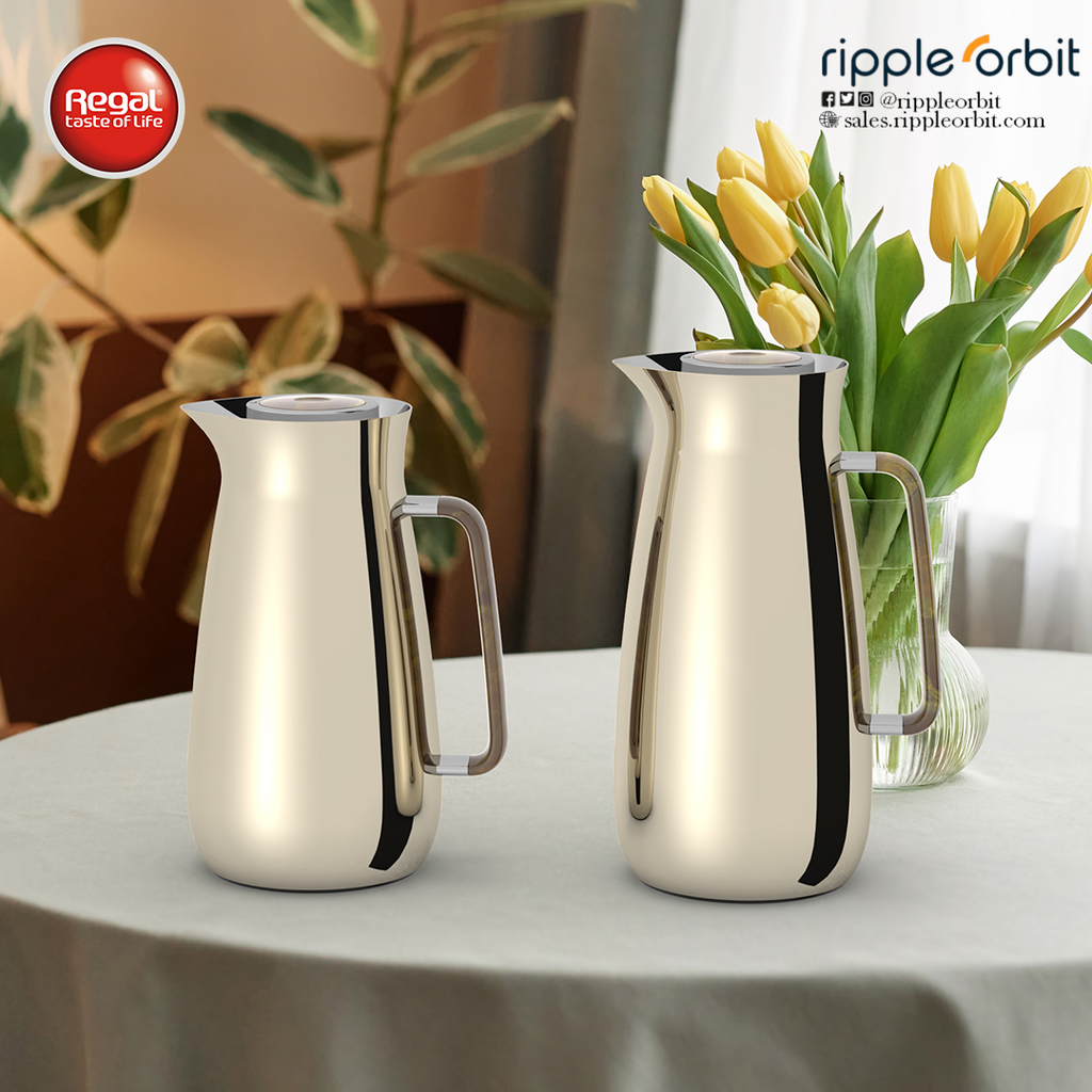 Regal by Ripple 0.8L & 1L Vacuum Insulated Flask Set – Double Wall Stainless Steel with Glass Liner, Hot & Cold Beverage Server, Luxury Coffee & Tea Jug Set (2 Pieces)