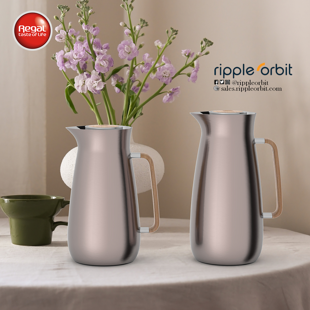 Regal by Ripple 0.8L & 1L Vacuum Insulated Flask Set – Double Wall Stainless Steel with Glass Liner, Hot & Cold Beverage Server, Luxury Coffee & Tea Jug Set (2 Pieces)