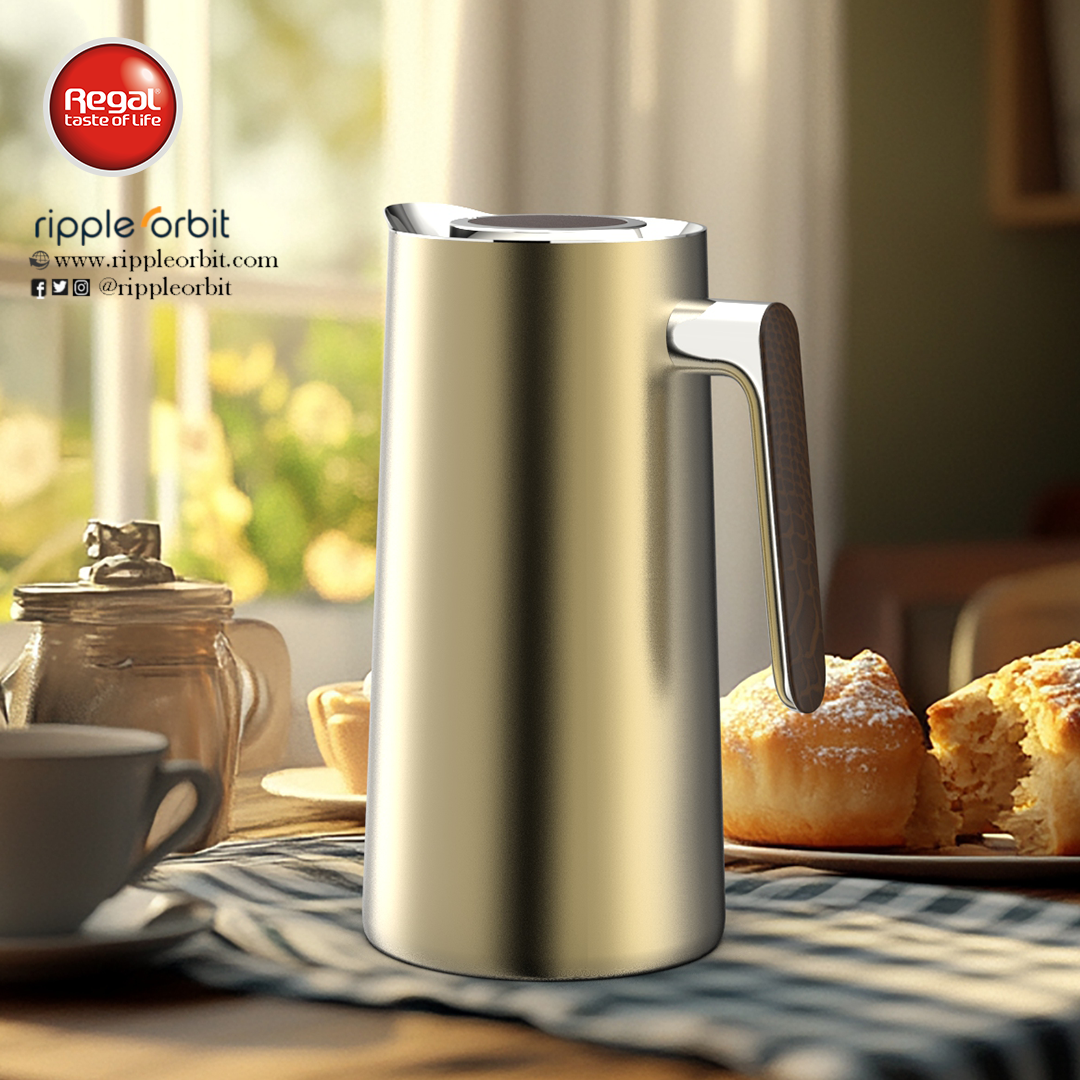 Ripple Regal Insulated Coffee & Tea Server 1L, Stainless Steel Body with Glass Liner, Metal Finish