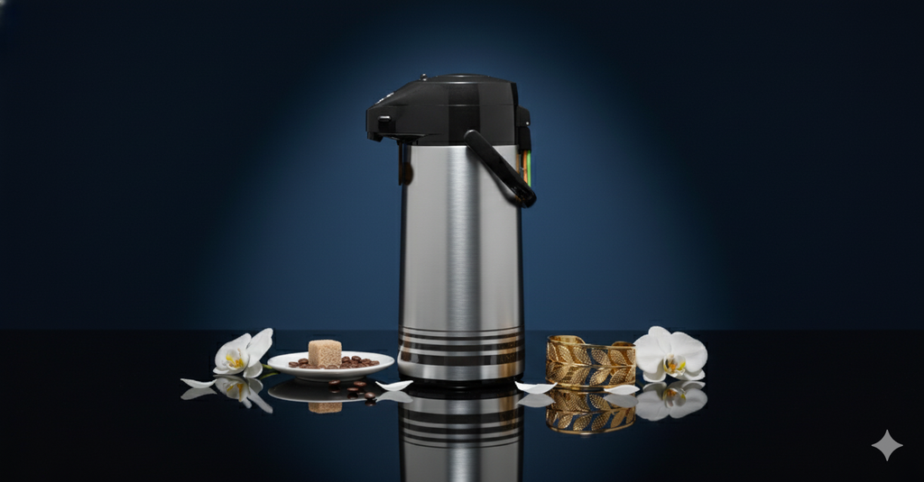 Regal by Ripple Vacuum Flask Airpot – Stainless Steel Body with Glass Liner – Pump Dispenser for Hot & Cold Beverages – Black & Silver Finish – Available in 1.0L / 1.3L / 1.6L