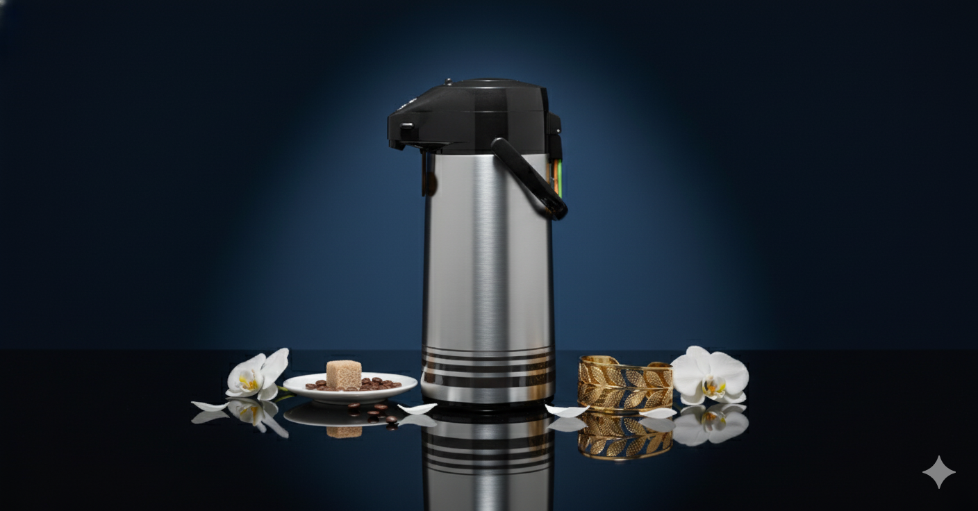 Regal by Ripple Vacuum Flask Airpot – Stainless Steel Body with Glass Liner – Pump Dispenser for Hot & Cold Beverages – Black & Silver Finish – Available in 1.0L / 1.3L / 1.6L