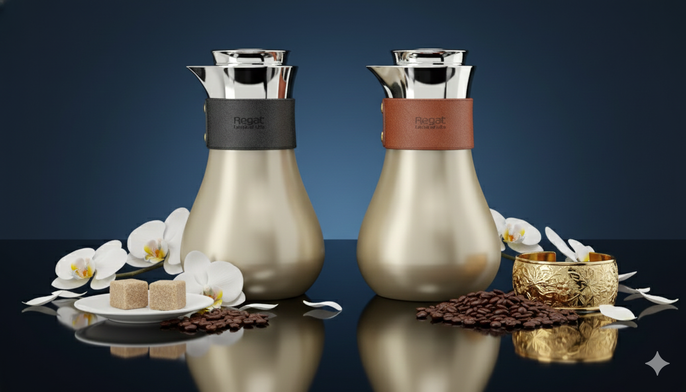 Regal by Ripple TSC09Q Series 0.7 L Vacuum Flask – Double-Wall Stainless-Steel Body & Liner – Dark Beige Finish with Leather Grip (Black or Brown) – Elegant Modern Coffee & Tea Jug