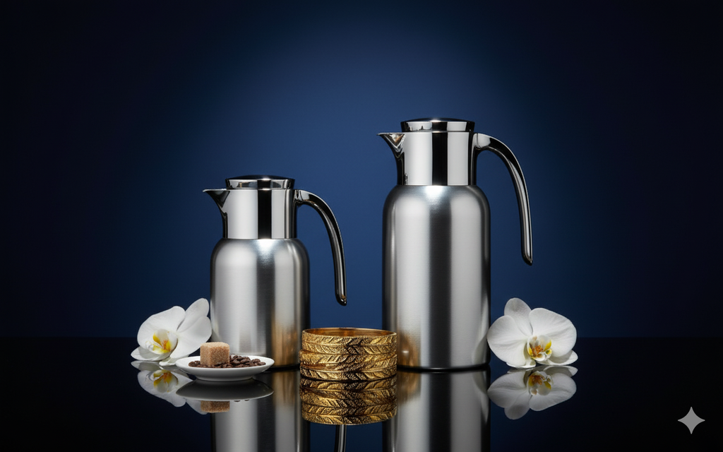 Regal by Ripple 2-Piece Full Stainless Steel Thermos Set – 1.0L Coffee Flask + 1.3L Tea Flask – Double Wall Vacuum Insulated with Steel Liner – Shining Silver Finish – TSC12Q-G