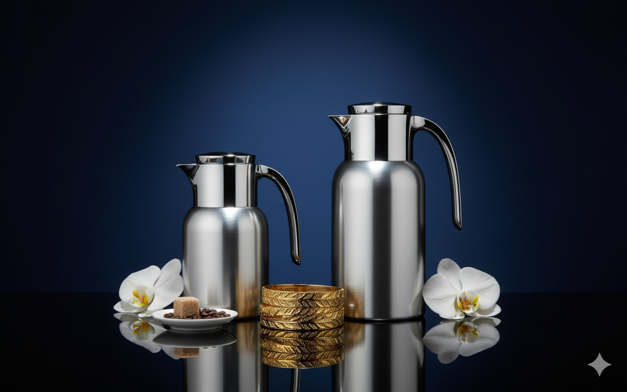 Regal by Ripple 2-Piece Full Stainless Steel Thermos Set – 1.0L Coffee Flask + 1.3L Tea Flask – Double Wall Vacuum Insulated with Steel Liner – Shining Silver Finish – TSC12Q-G