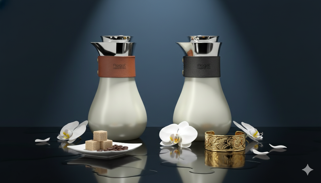 Regal by Ripple TSC09Q-07GS Beige – 0.7L Premium Vacuum Flask | Double-Wall Stainless Steel Body & Liner | Beige Finish with Black/Brown Leather Grip | Elegant Modern Coffee & Tea Jug