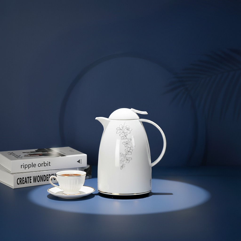 RBS Vacuum Flask Set– Plastic Body with Glass Liner – White Design – Regal by Ripple – Elegant Thermal Insulation for Hot & Cold Beverages