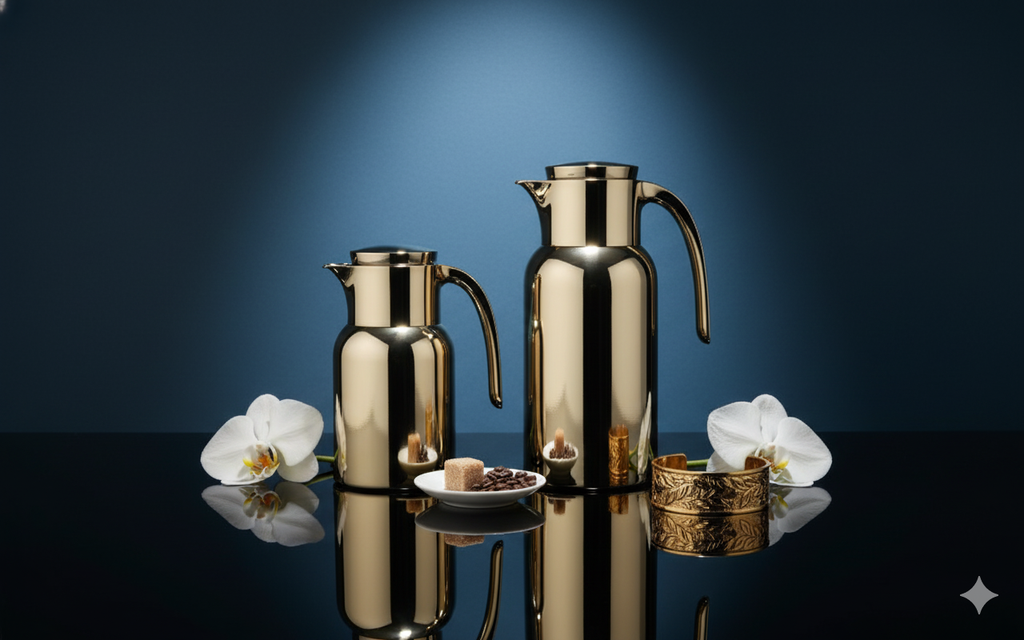 Regal by Ripple 2-Piece Full Stainless Steel Thermos Set – 1.0L Coffee Flask + 1.3L Tea Flask – Double Wall Insulated with Steel Liner – Elegant Champagne Gold Finish – TSC12Q-GS