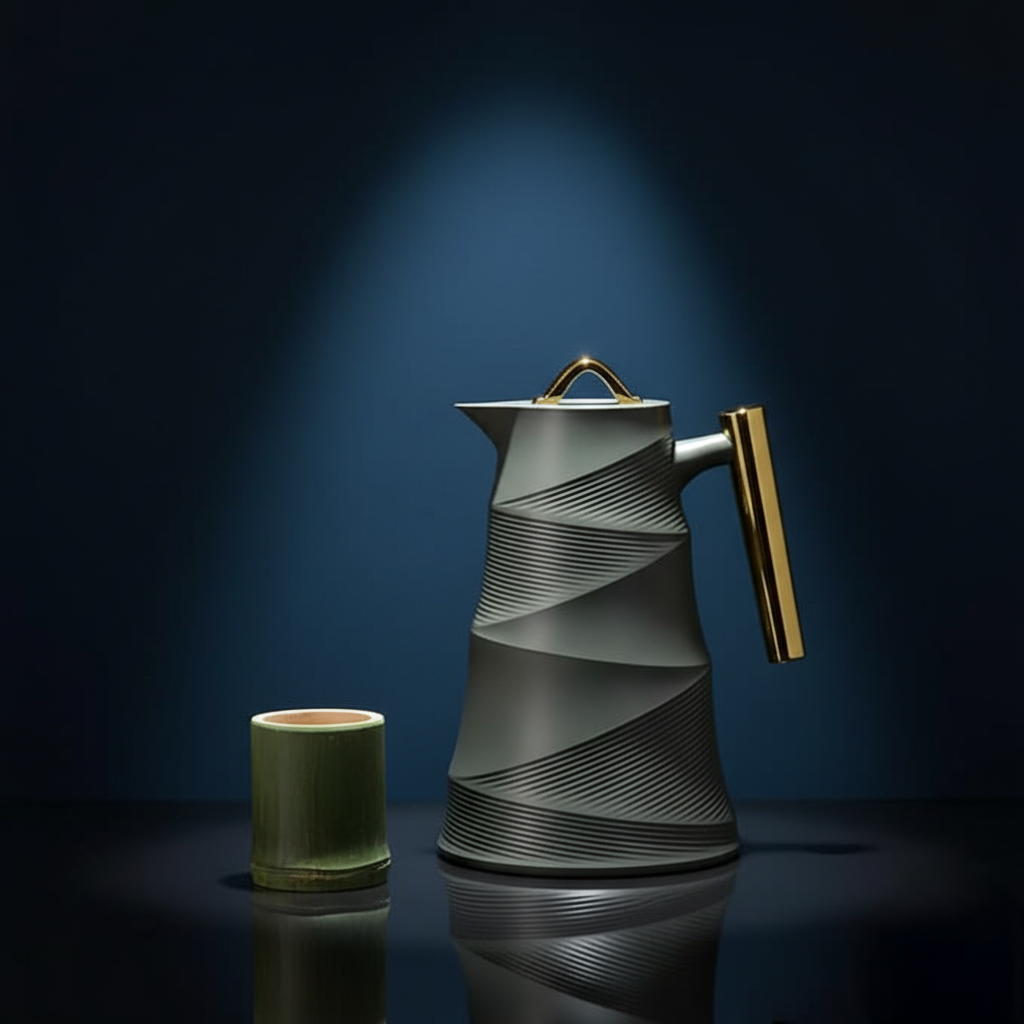 Vacuum Flask – 1.0L – Glass Inner, Plastic Body – Elegant Gold Handle – Hot & Cold – Modern Spiral Design – 4 Colors Available – RGP39