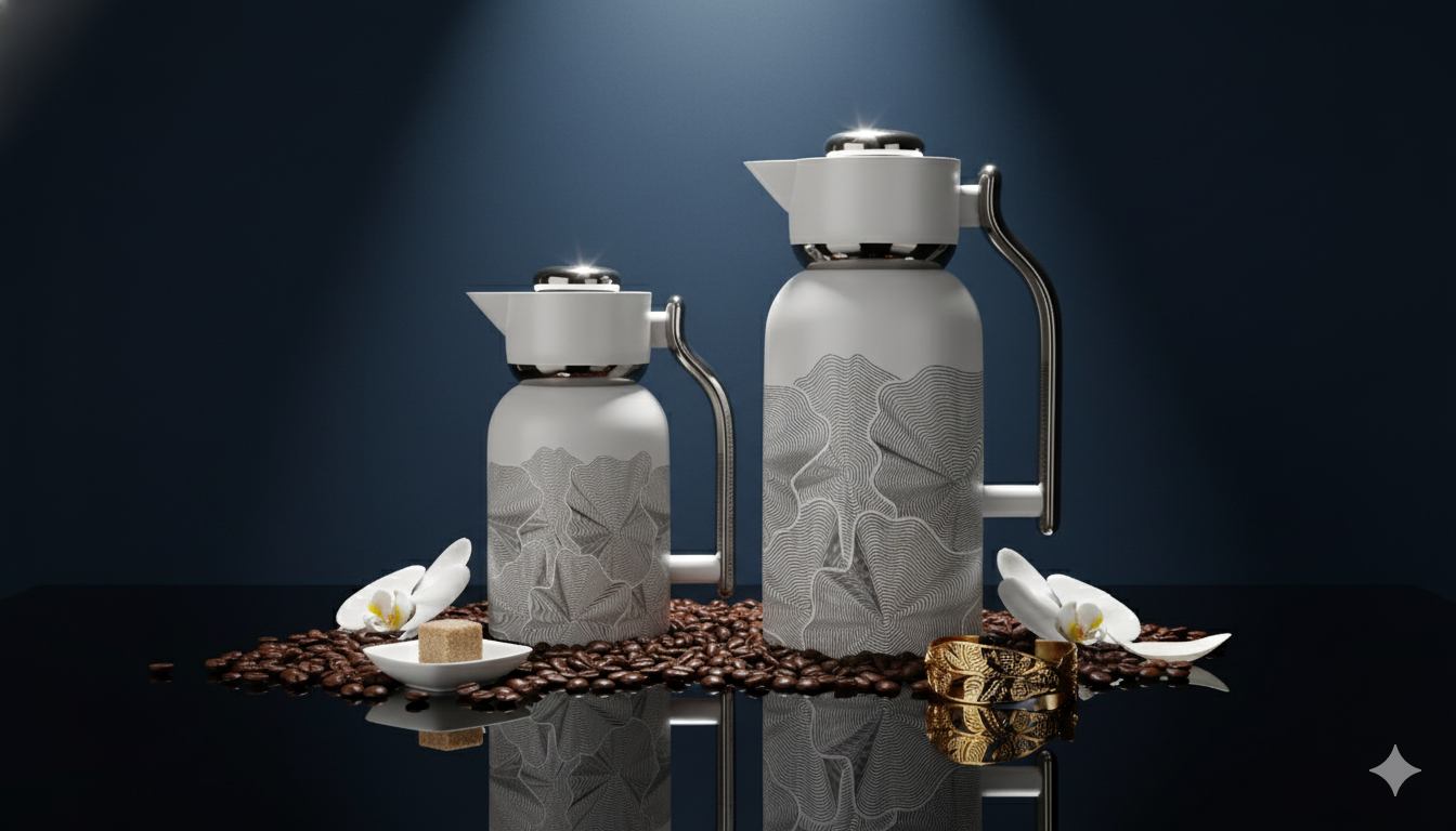 Regal by Ripple 2-Piece Double-Wall Vacuum Flask Set (1.0 L + 1.3 L) – Full Stainless Steel Body & Liner – Modern Geometric Design – Gray Edition –