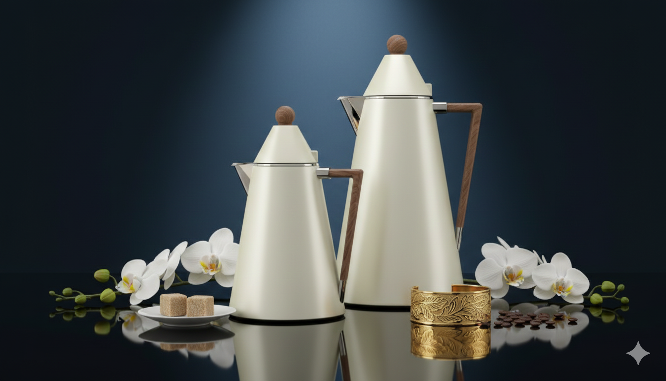 Ripple Regal Insulated Beverage Server Set (0.5L + 1.0L) – Stainless Steel Body with Glass Liner, Double-Wall Hot & Cold Flask Set, Pearl Beige Finish with Wooden Handle